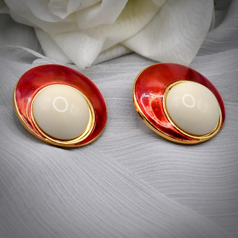 Vtg 1980s YSL Yves Saint Laurent Heavy Gold Tone 33mm Runway Clip Earrings